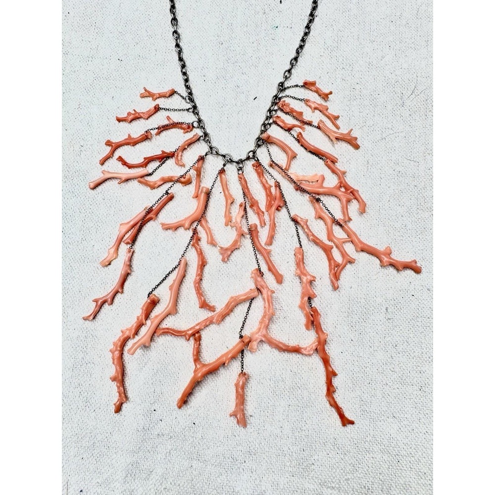 Chan Luu Salmon Branch Coral 925 Sterling Statement Bib Necklace 16in